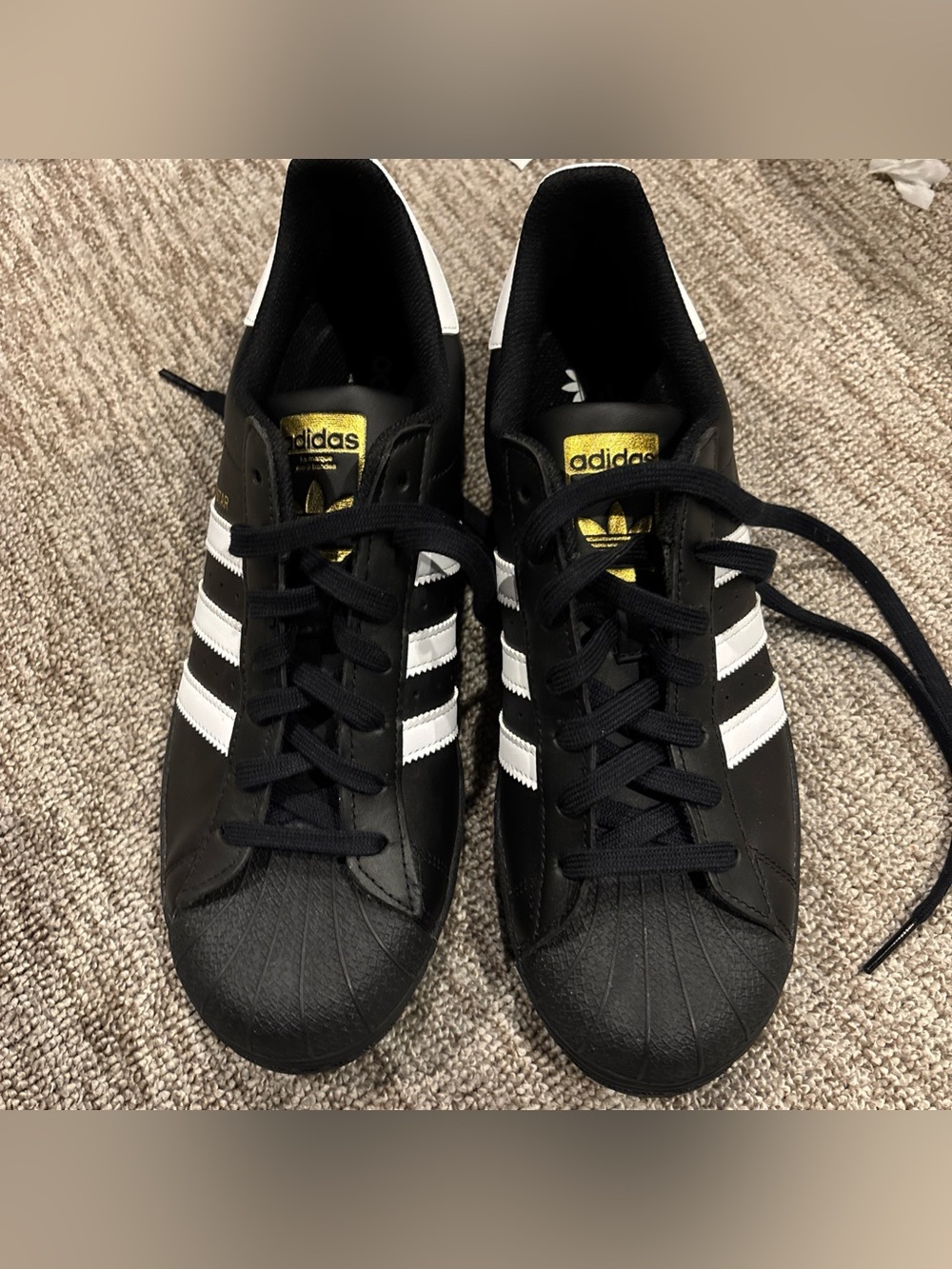 adidas Black White Sneakers with Gold Tongue Patch